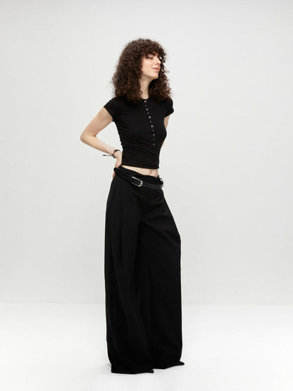 kvkv Cropped Henley Placket Slim Waist Women&
