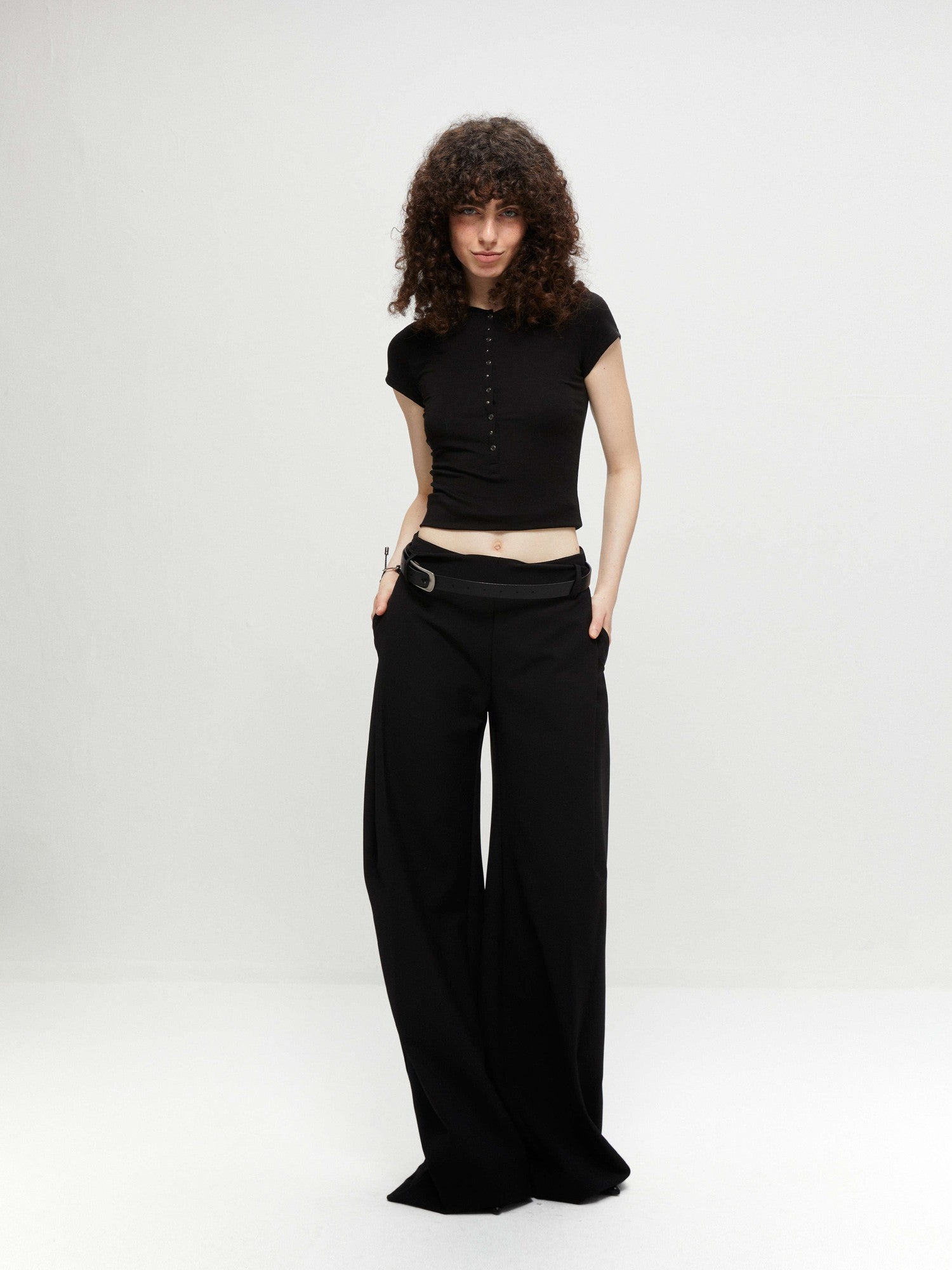 kvkv Cropped Henley Placket Slim Waist Women&