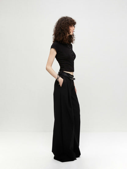 kvkv Cropped Henley Placket Slim Waist Women&