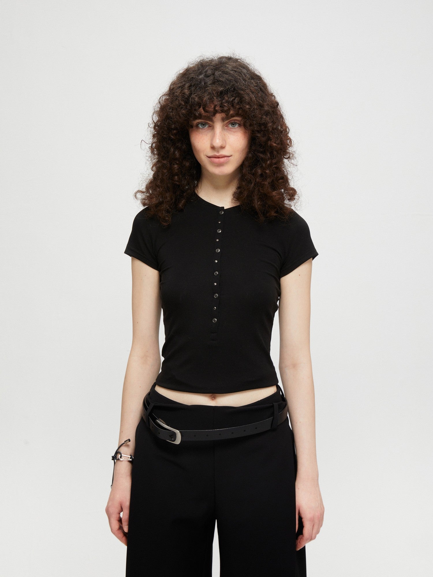 kvkv Cropped Henley Placket Slim Waist Women&