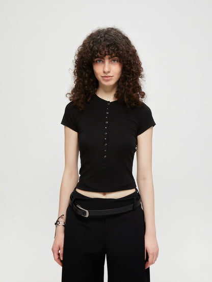 kvkv Cropped Henley Placket Slim Waist Women&