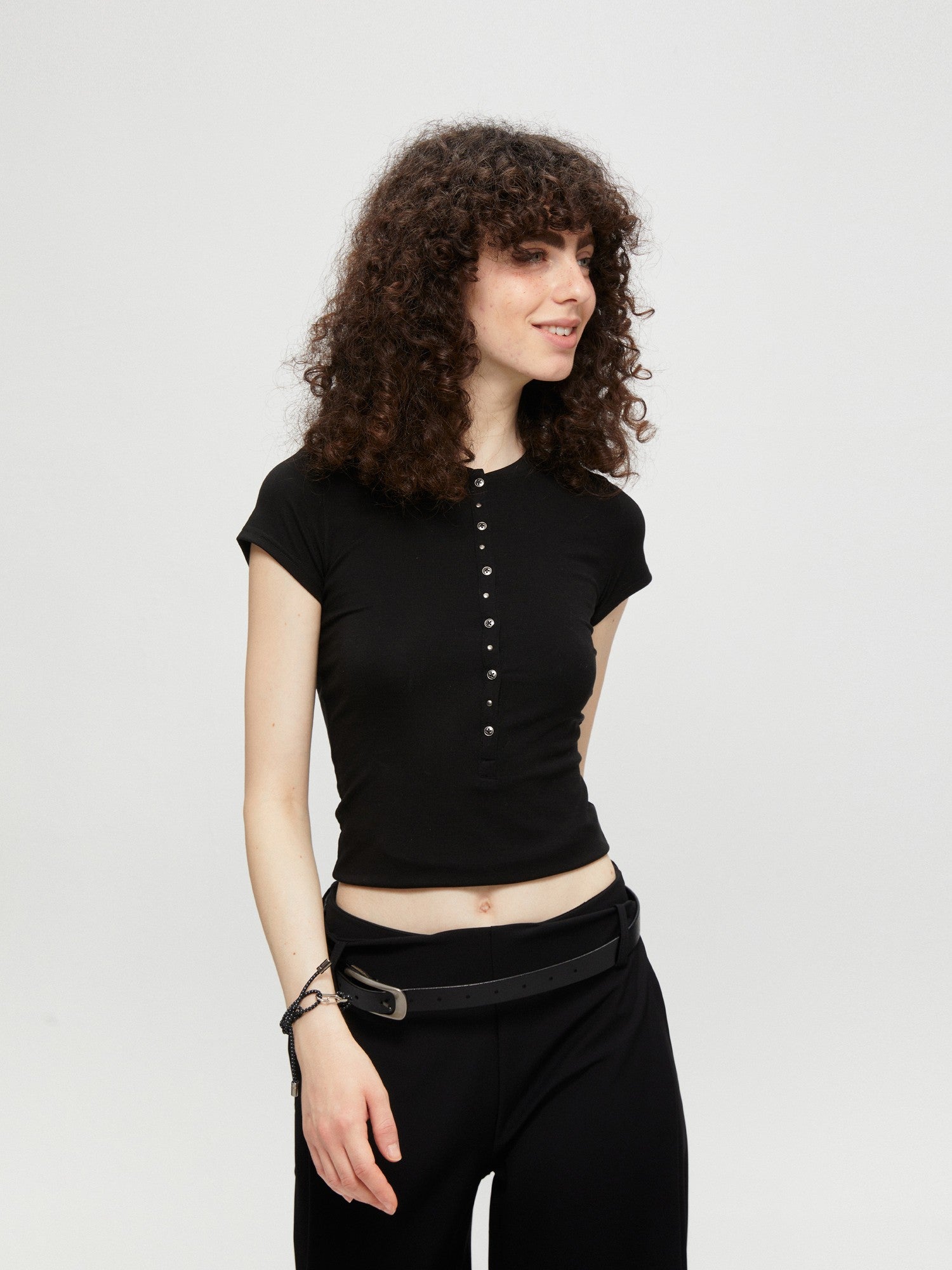kvkv Cropped Henley Placket Slim Waist Women&