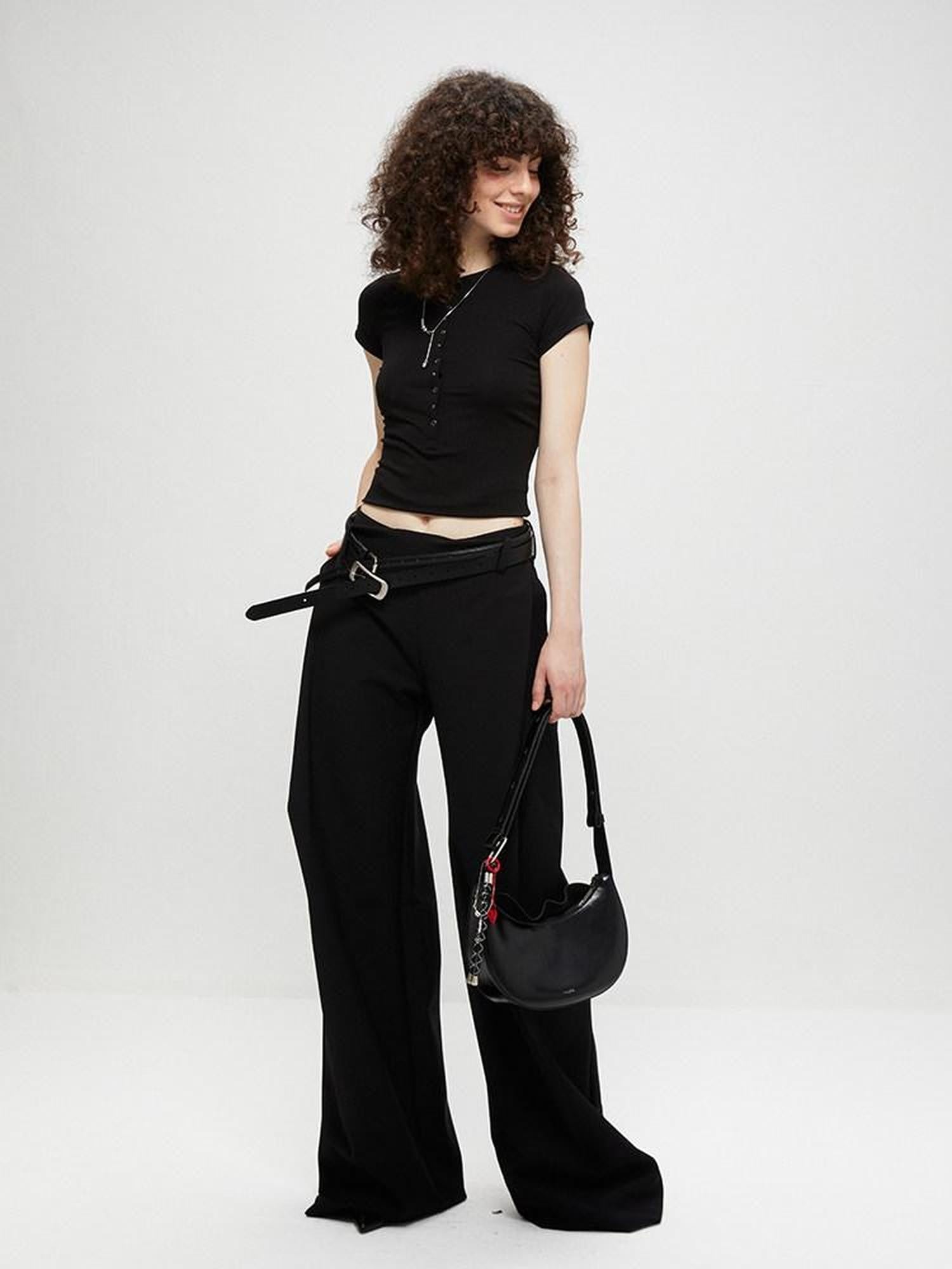 kvkv Cropped Henley Placket Slim Waist Women&