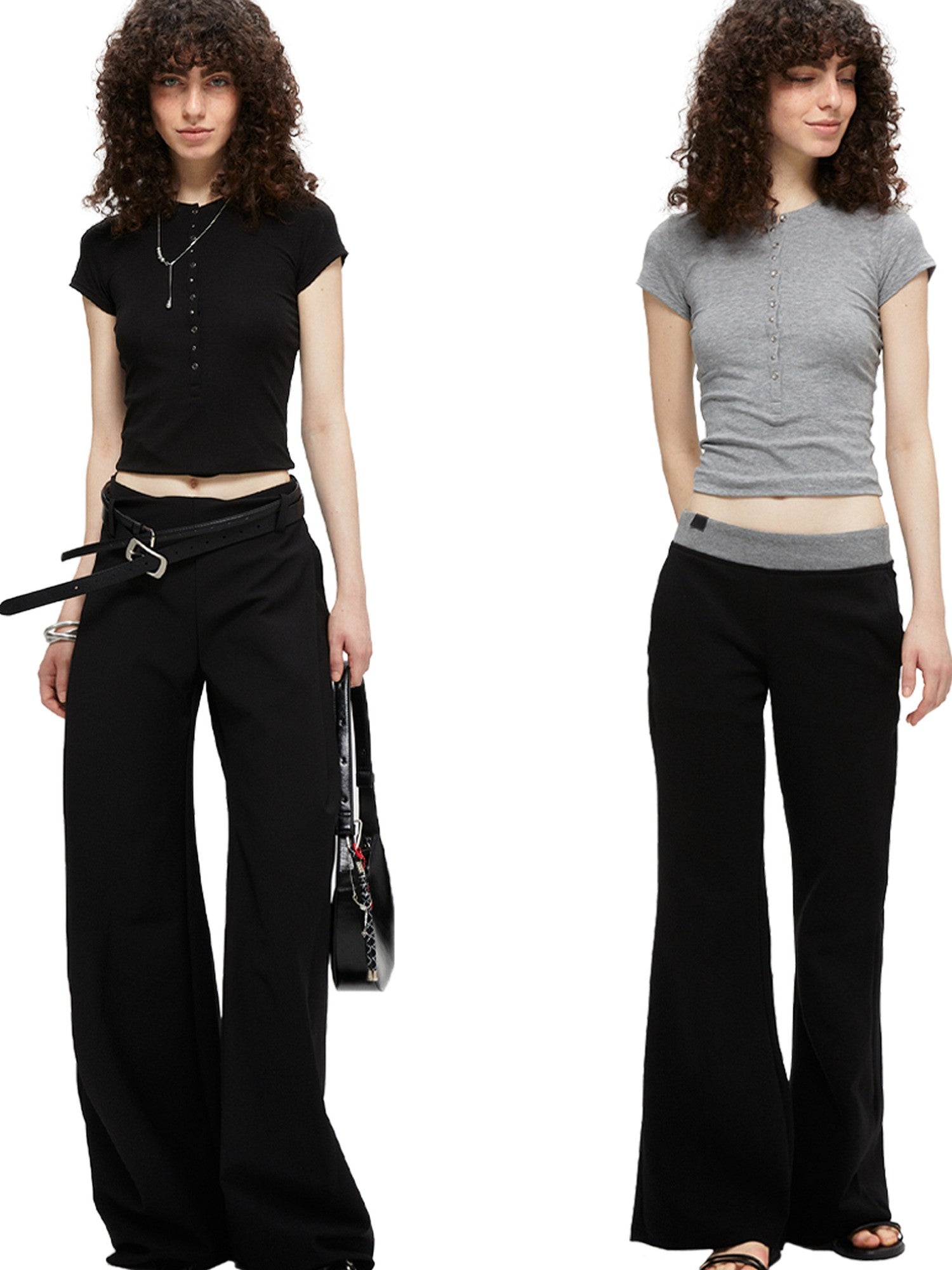 kvkv Cropped Henley Placket Slim Waist Women&