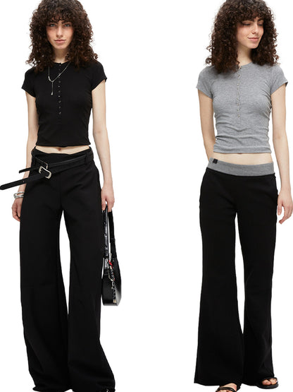 kvkv Cropped Henley Placket Slim Waist Women&