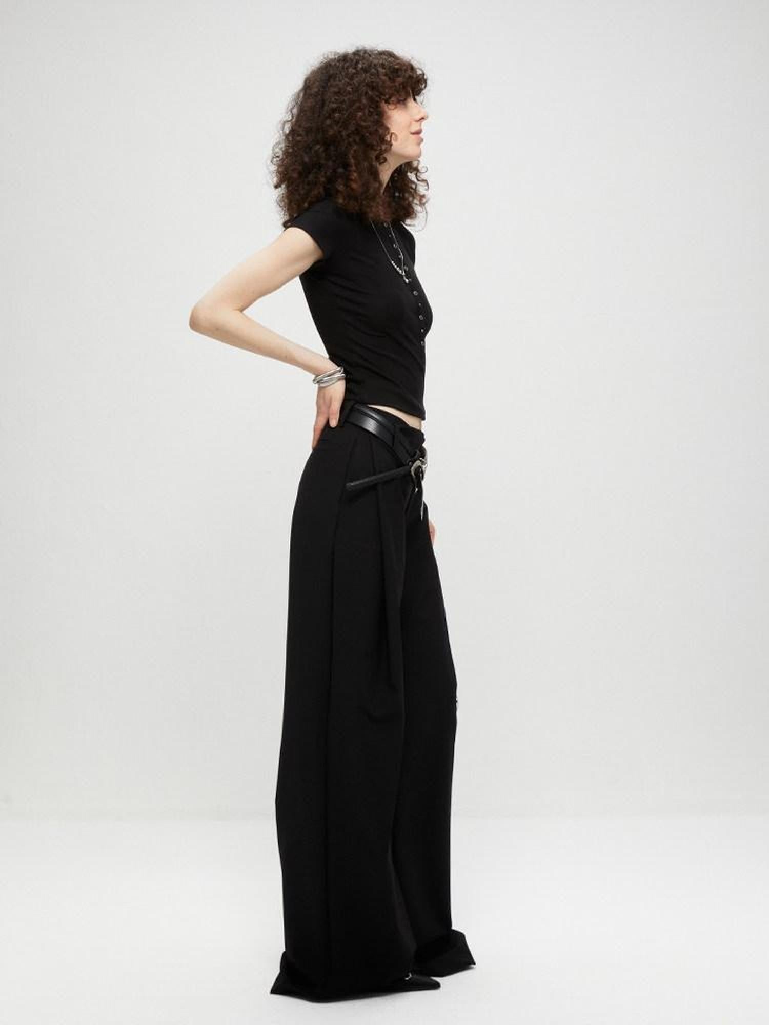 kvkv Cropped Henley Placket Slim Waist Women&