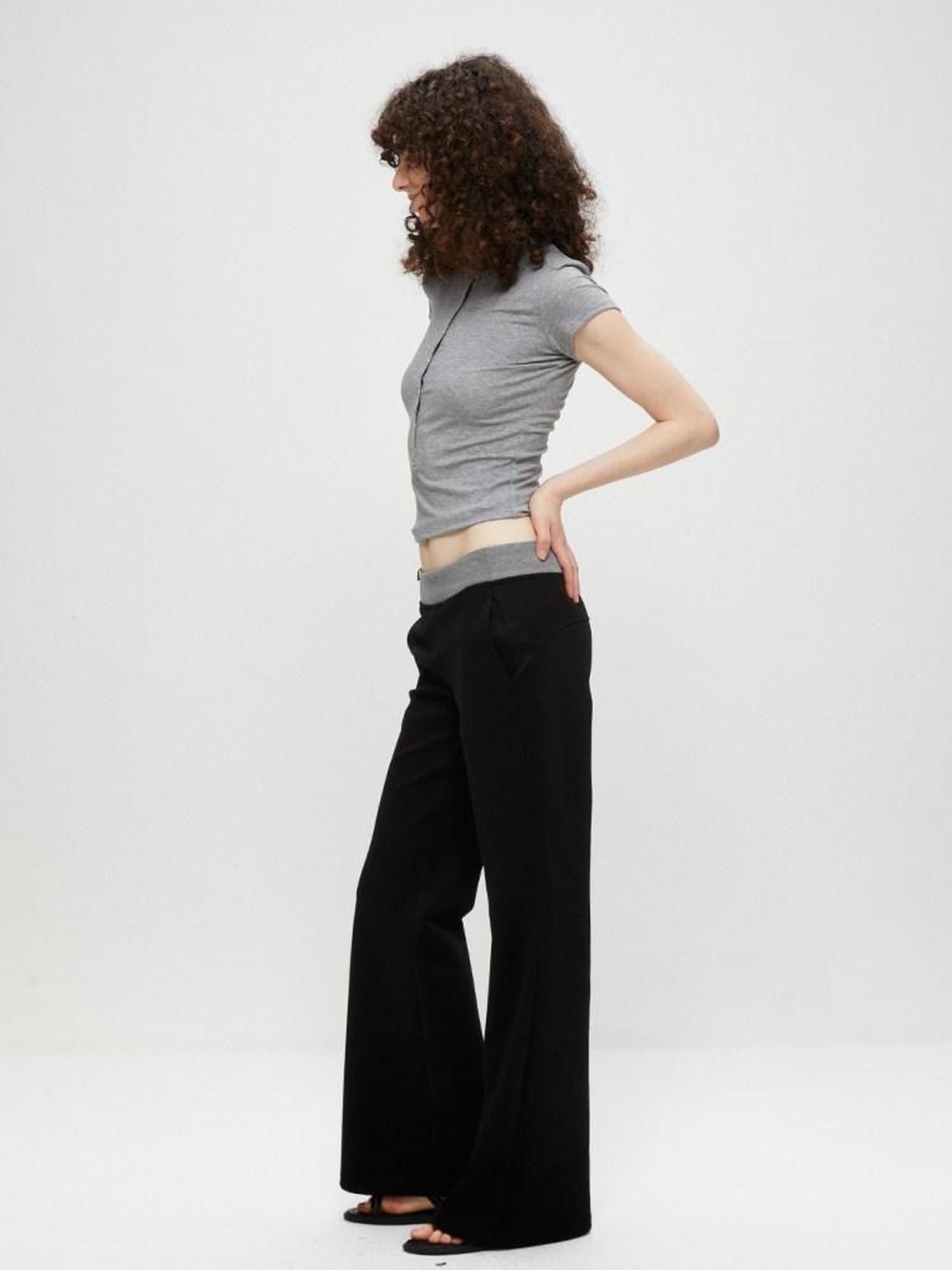 kvkv Cropped Henley Placket Slim Waist Women&