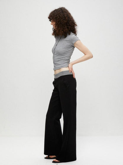 kvkv Cropped Henley Placket Slim Waist Women&