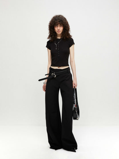 kvkv Cropped Henley Placket Slim Waist Women&