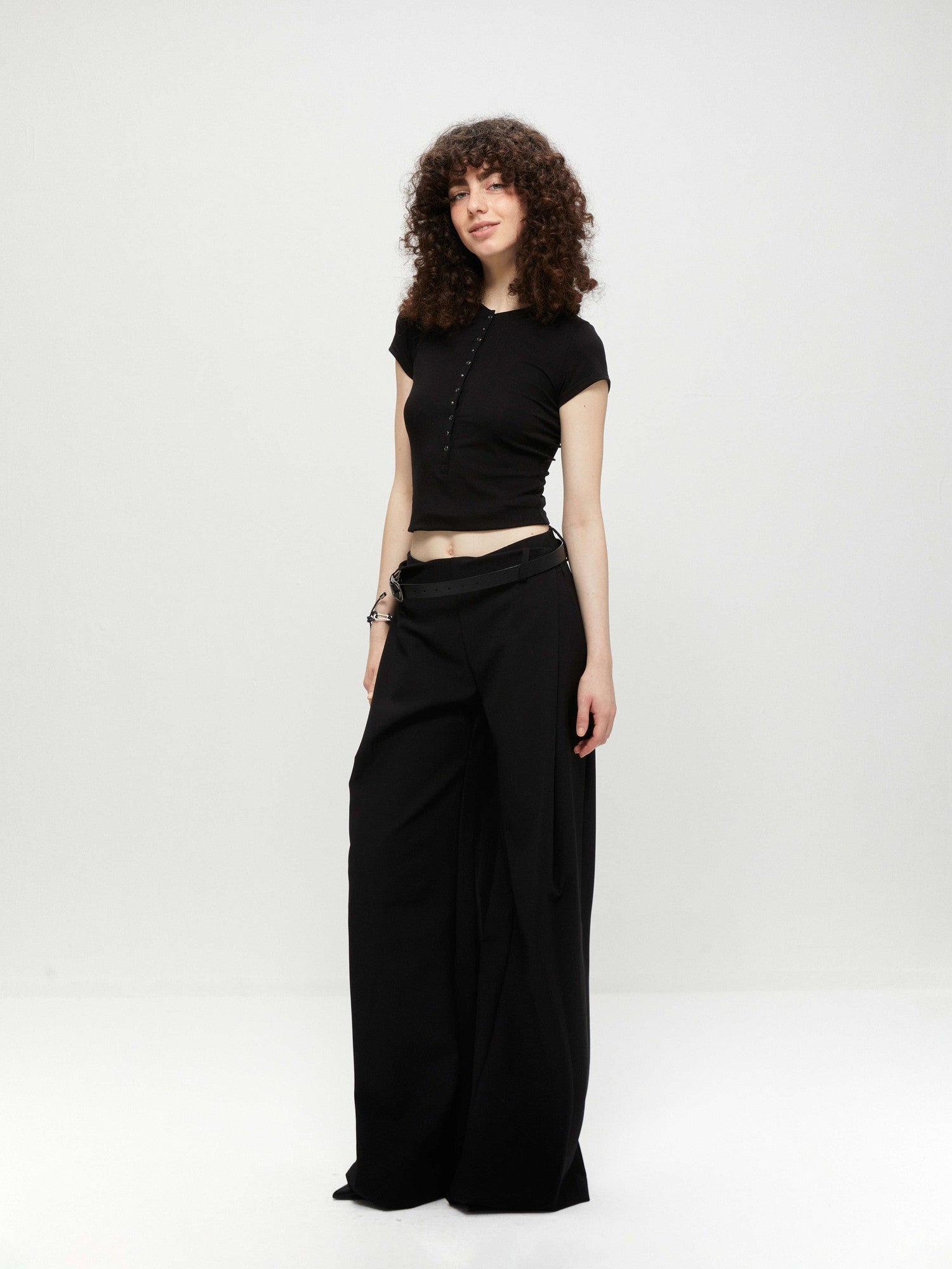 kvkv Cropped Henley Placket Slim Waist Women&