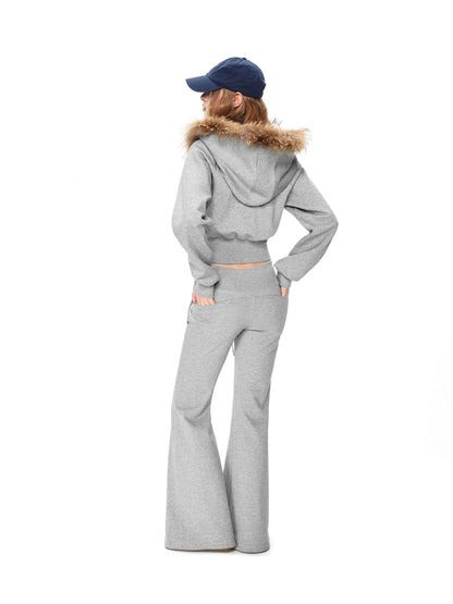 kvkv Cropped Hooded Zip Up With Fox Fur Trim