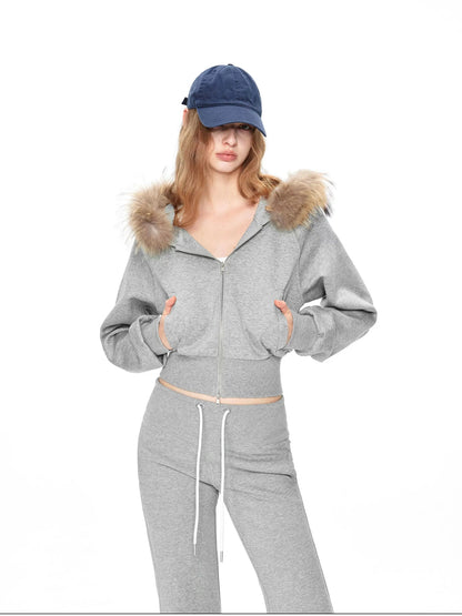 kvkv Cropped Hooded Zip Up With Fox Fur Trim