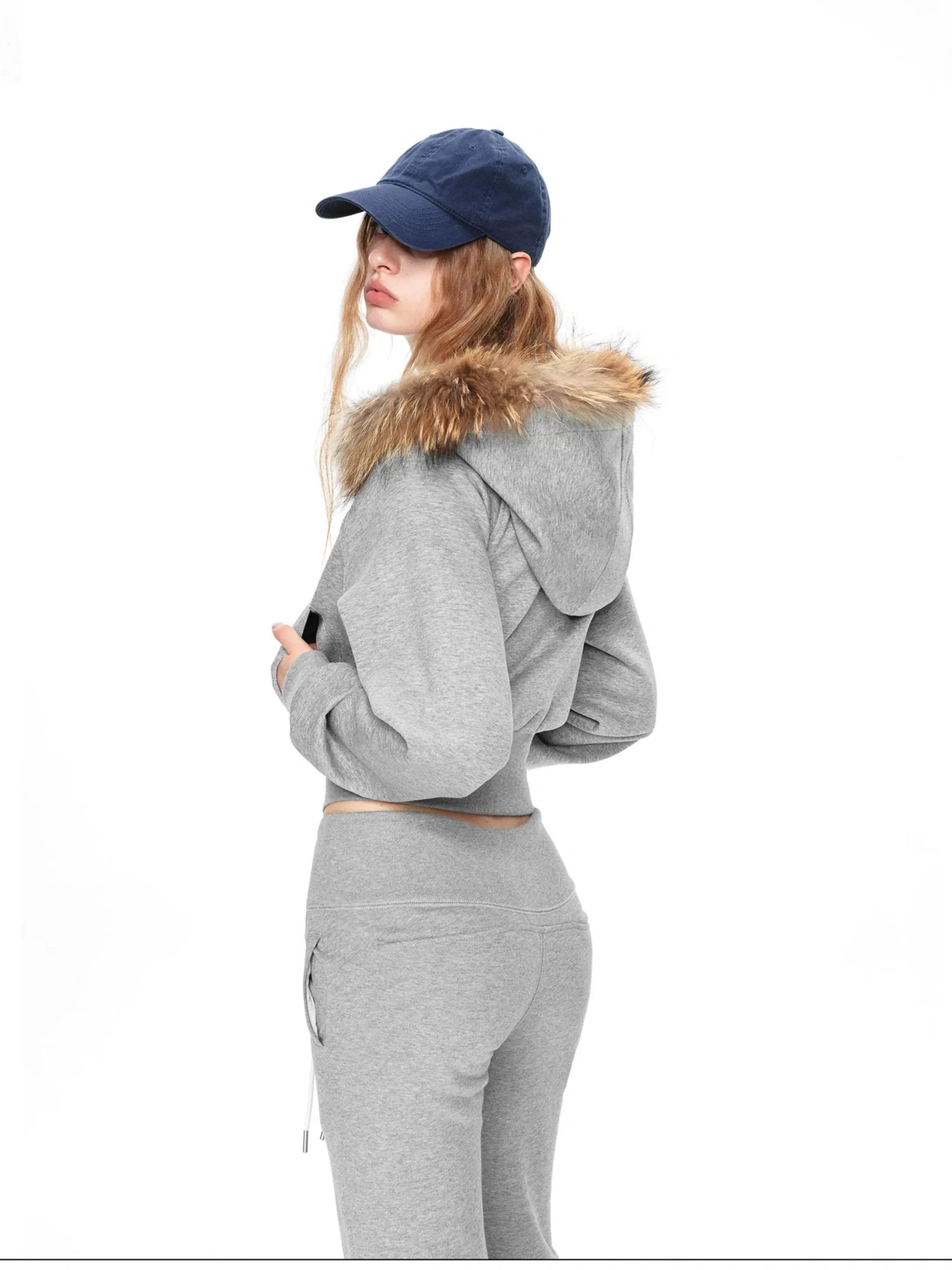 kvkv Cropped Hooded Zip Up With Fox Fur Trim