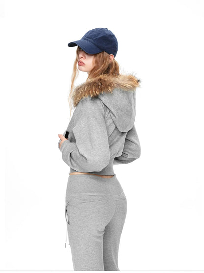 kvkv Cropped Hooded Zip Up With Fox Fur Trim