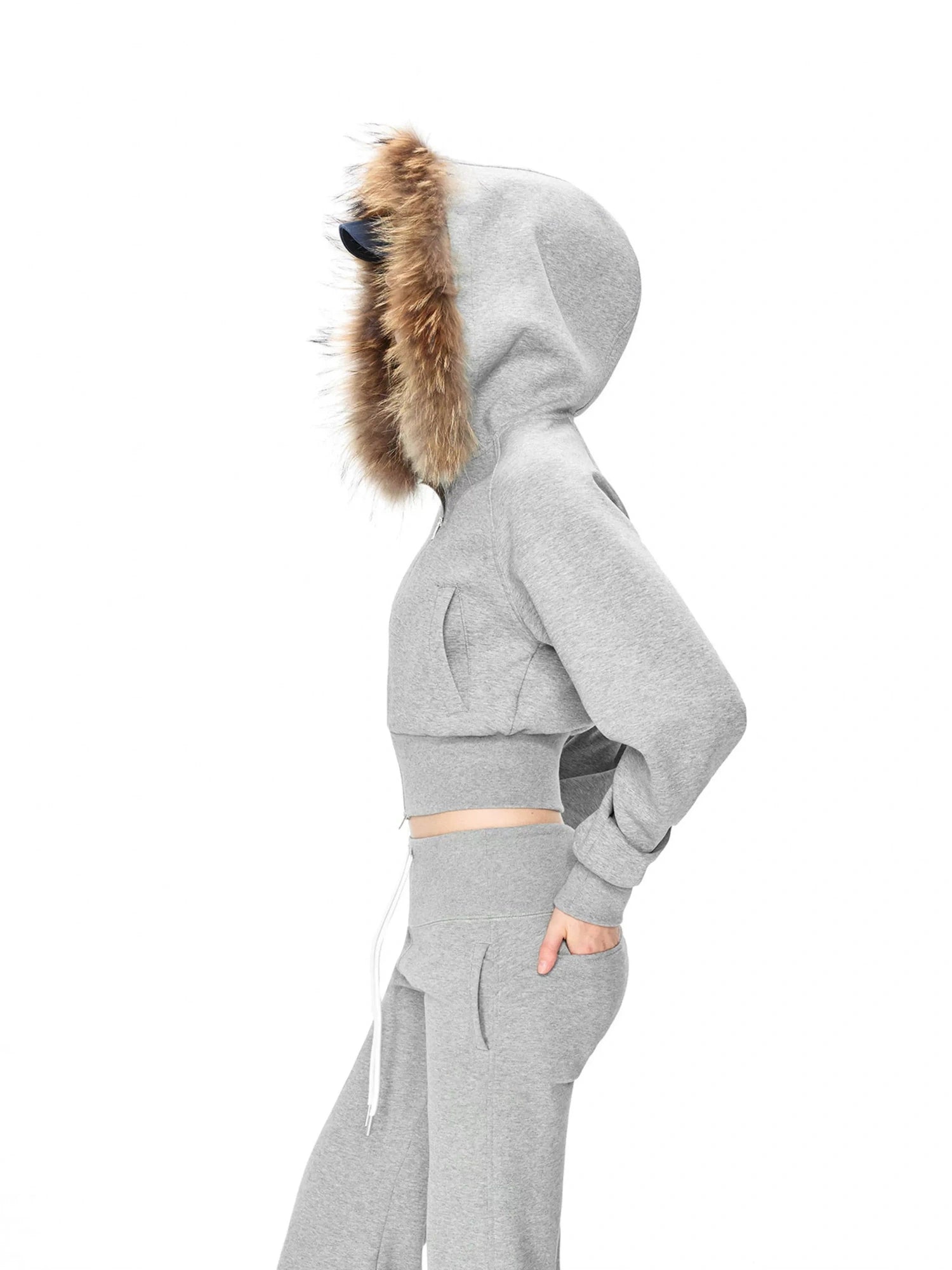 kvkv Cropped Hooded Zip Up With Fox Fur Trim