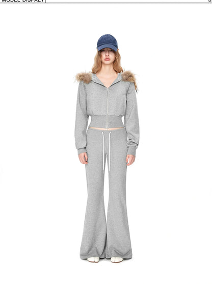 kvkv Cropped Hooded Zip Up With Fox Fur Trim