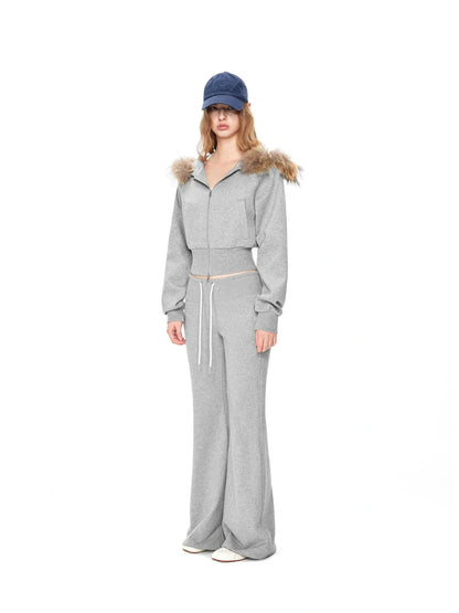 kvkv Cropped Hooded Zip Up With Fox Fur Trim
