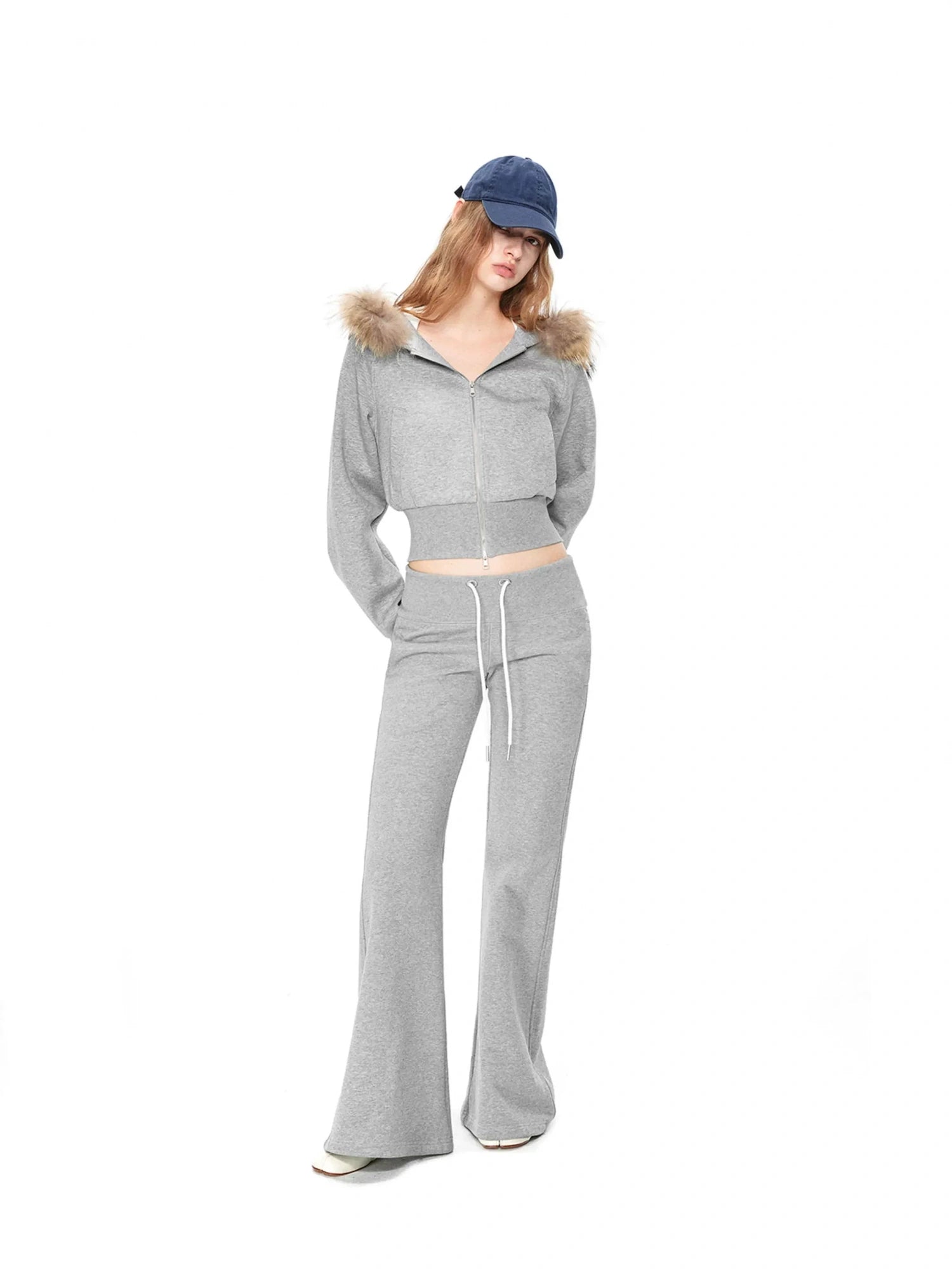 kvkv Cropped Hooded Zip Up With Fox Fur Trim