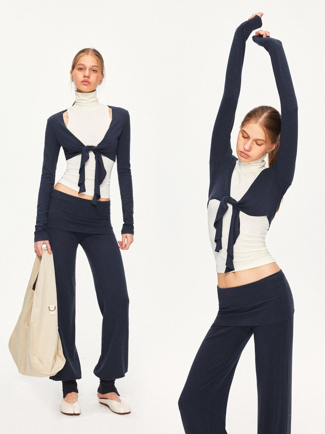 kvkv Cropped Long Sleeve Athletic Unisex Yoga Solid Navy Acrylic Blend T-Shirt