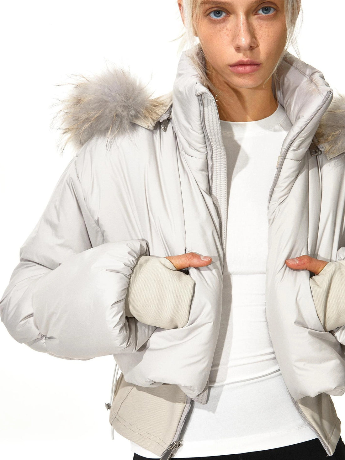 kvkv Cropped Quilted Parka With Real Fur Hood