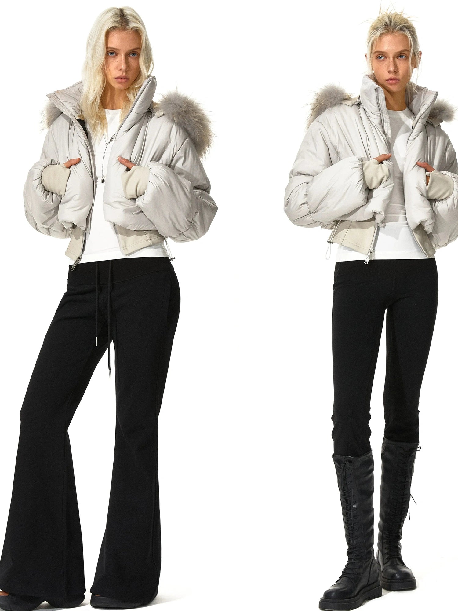 kvkv Cropped Quilted Parka With Real Fur Hood