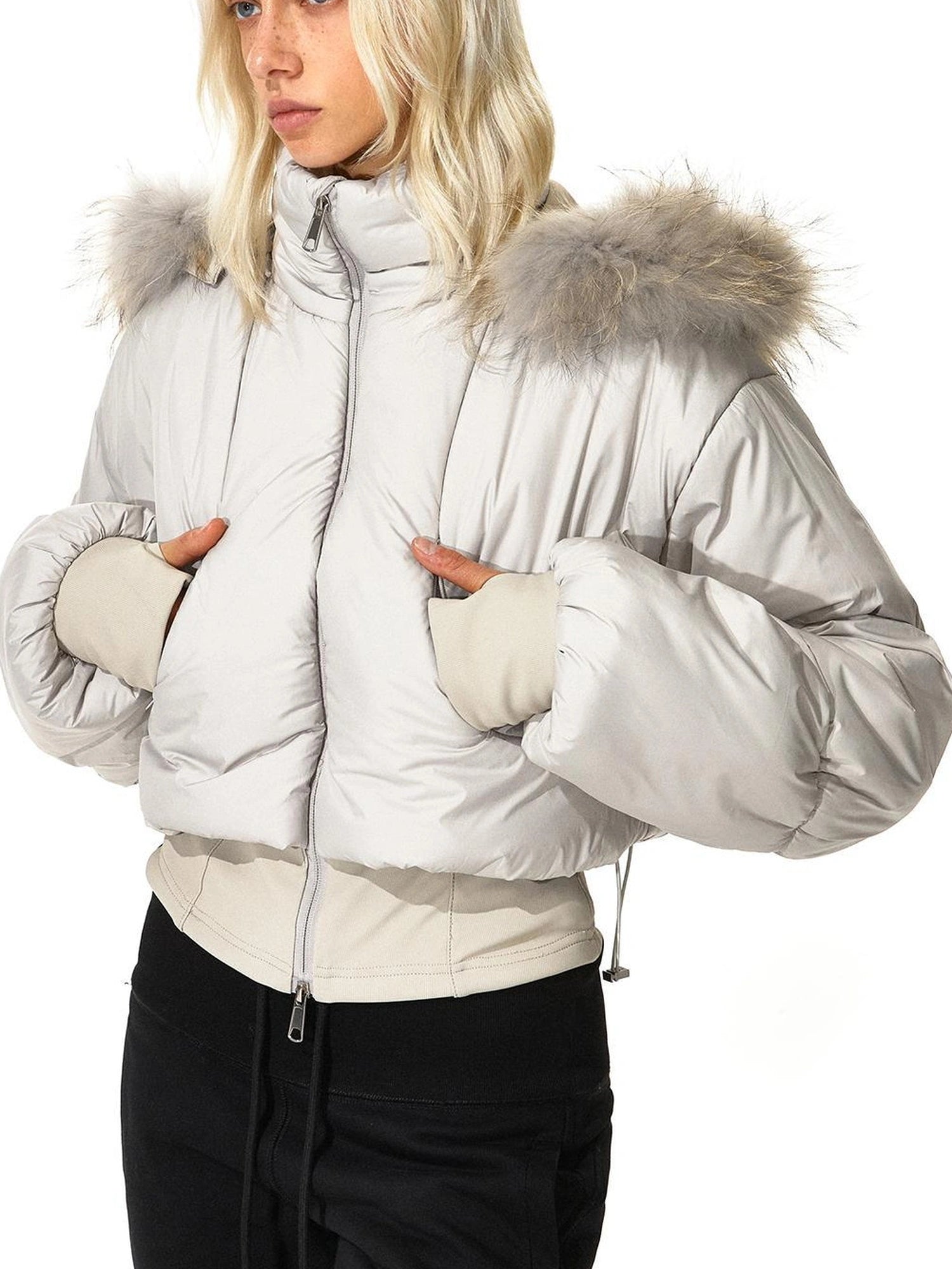 kvkv Cropped Quilted Parka With Real Fur Hood