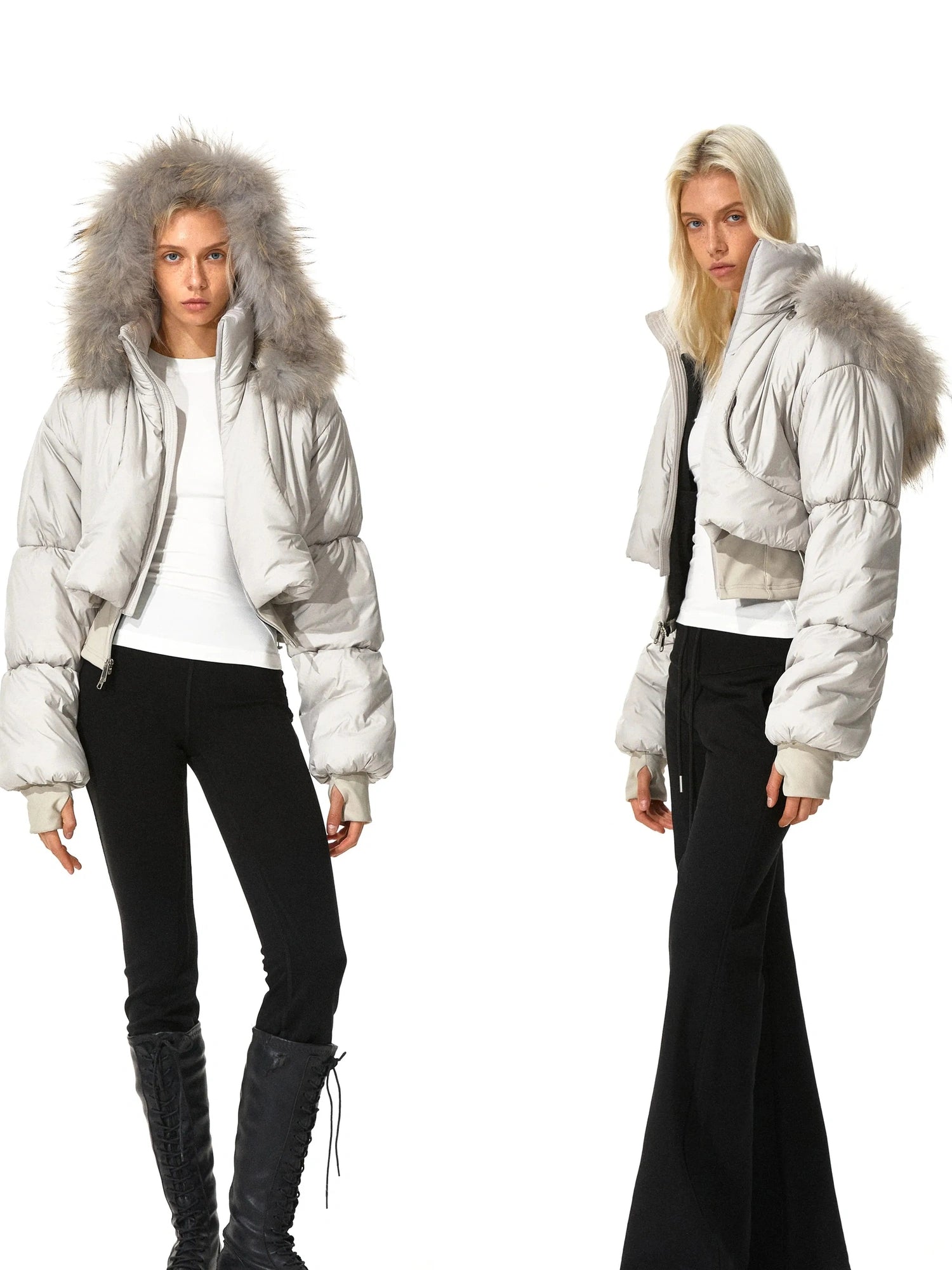 kvkv Cropped Quilted Parka With Real Fur Hood