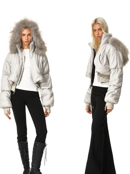 kvkv Cropped Quilted Parka With Real Fur Hood