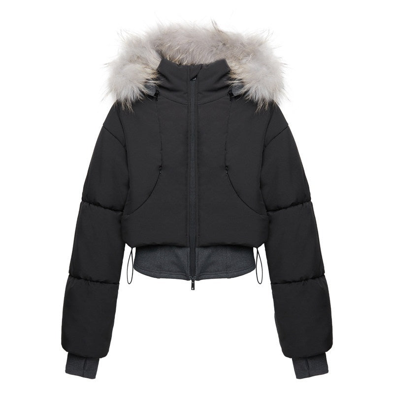 kvkv_Cropped_Real_Fur_Collar_Waist_Cinched_Hooded_Women&