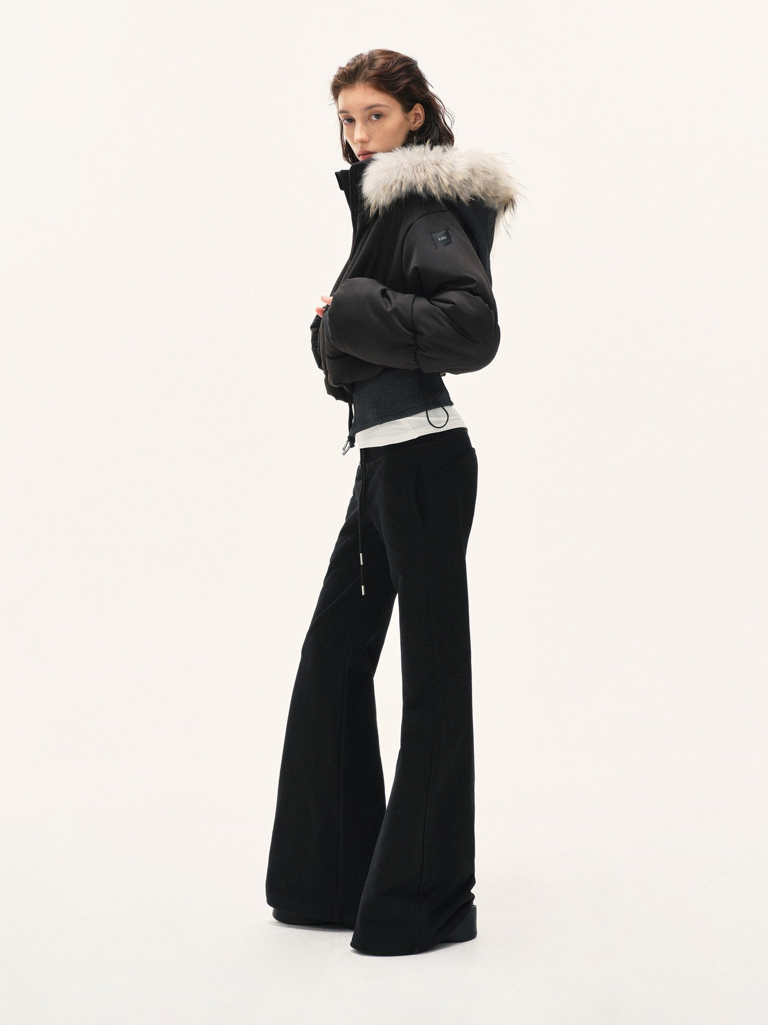 kvkv Cropped Real Fur Collar Waist Cinched Hooded Women&