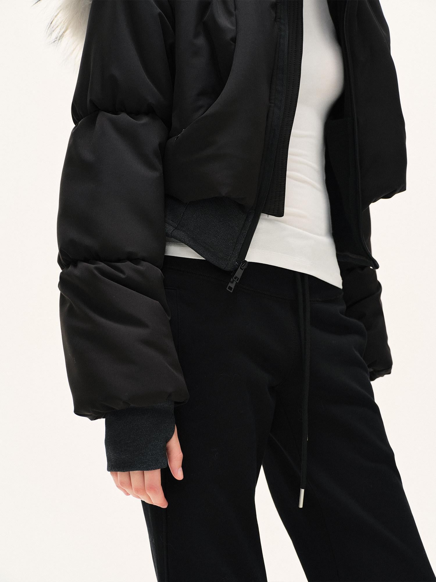 kvkv Cropped Real Fur Collar Waist Cinched Hooded Women&
