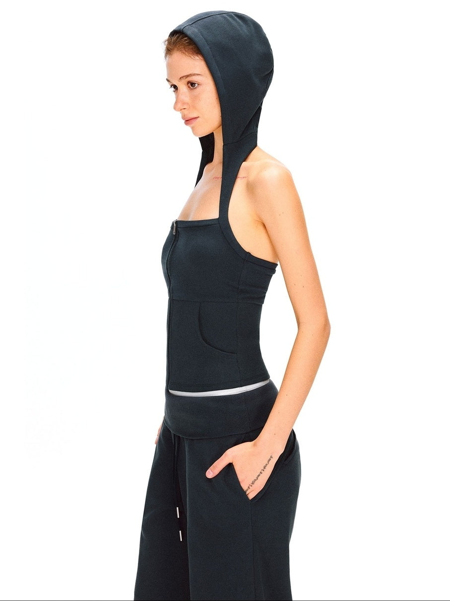 kvkv Cropped Zip Up Cotton Blend Athletic U Neck Women Casual Navy Hoodies