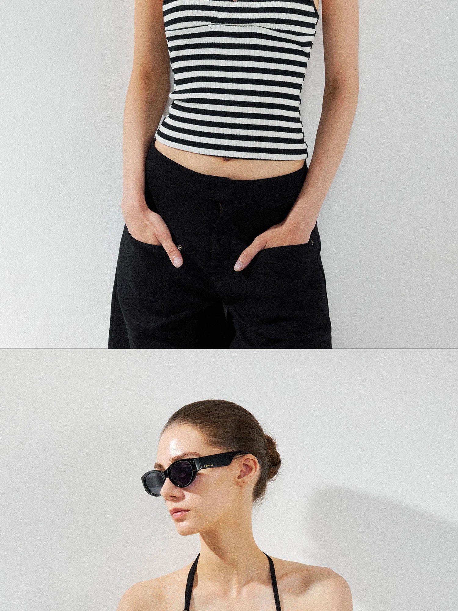 kvkv Cross V-neck Striped Ribbed Halter Top