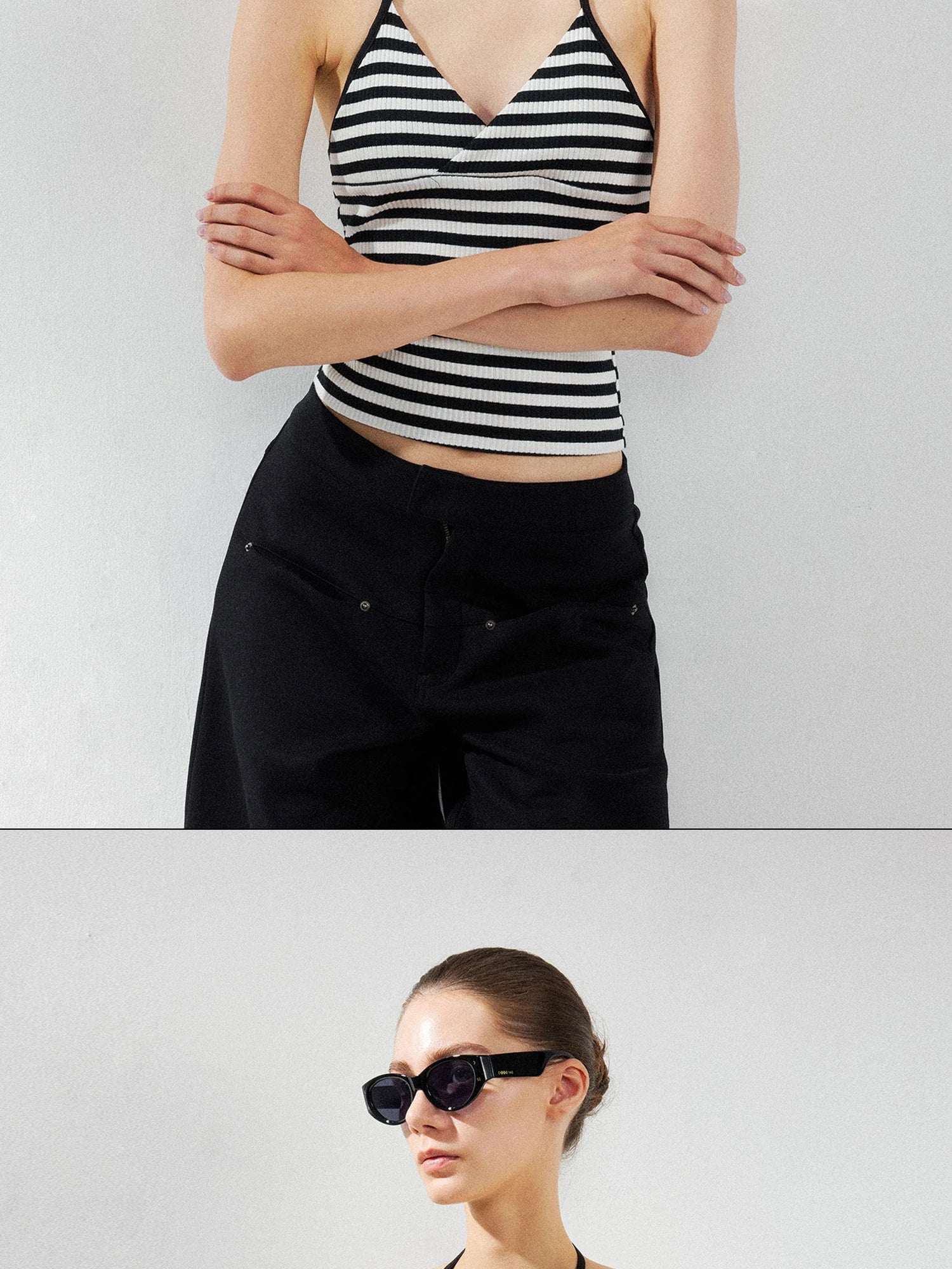 kvkv Cross V-neck Striped Ribbed Halter Top