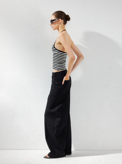 kvkv Cross V-neck Striped Ribbed Halter Top