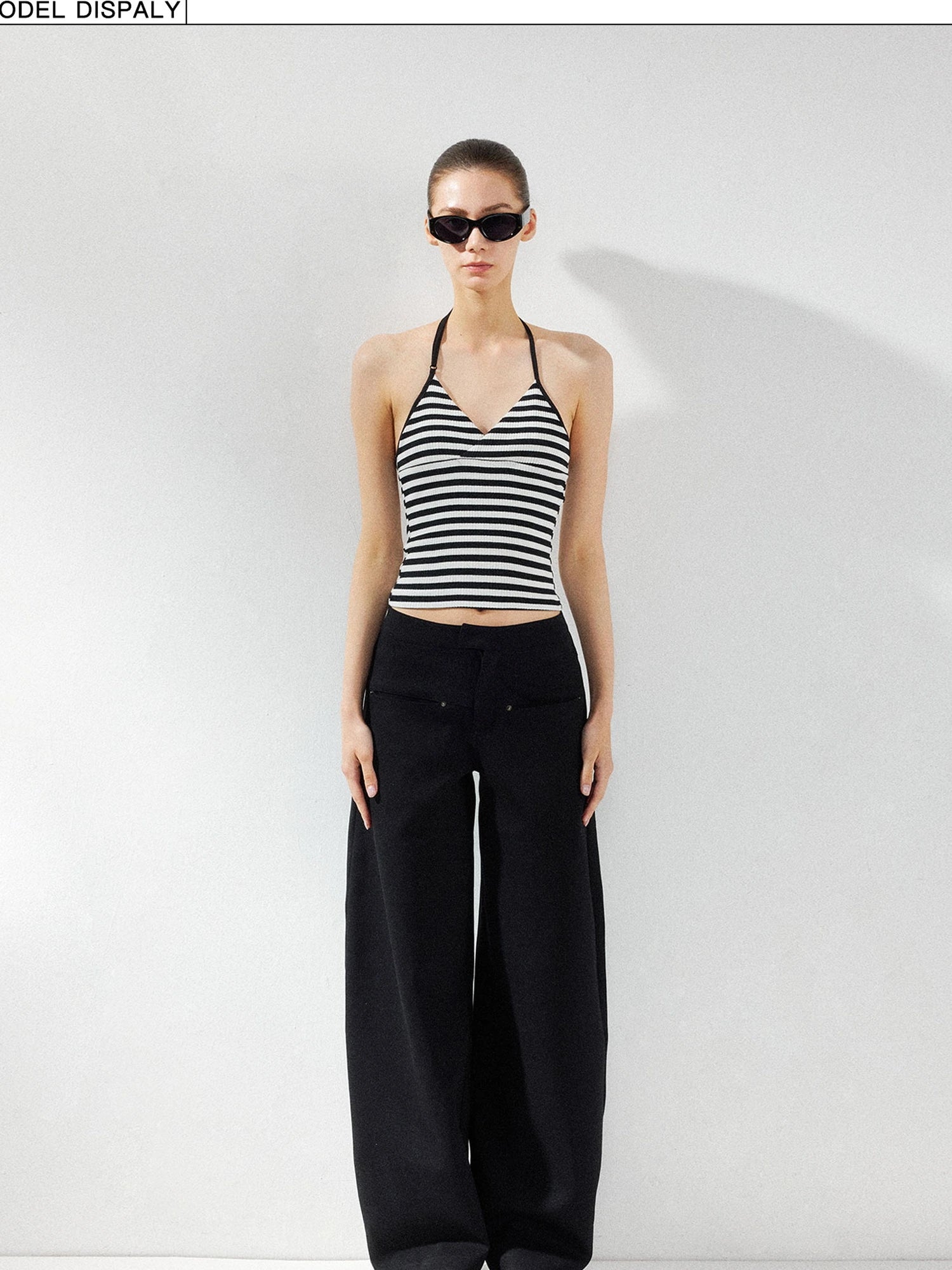 kvkv Cross V-neck Striped Ribbed Halter Top