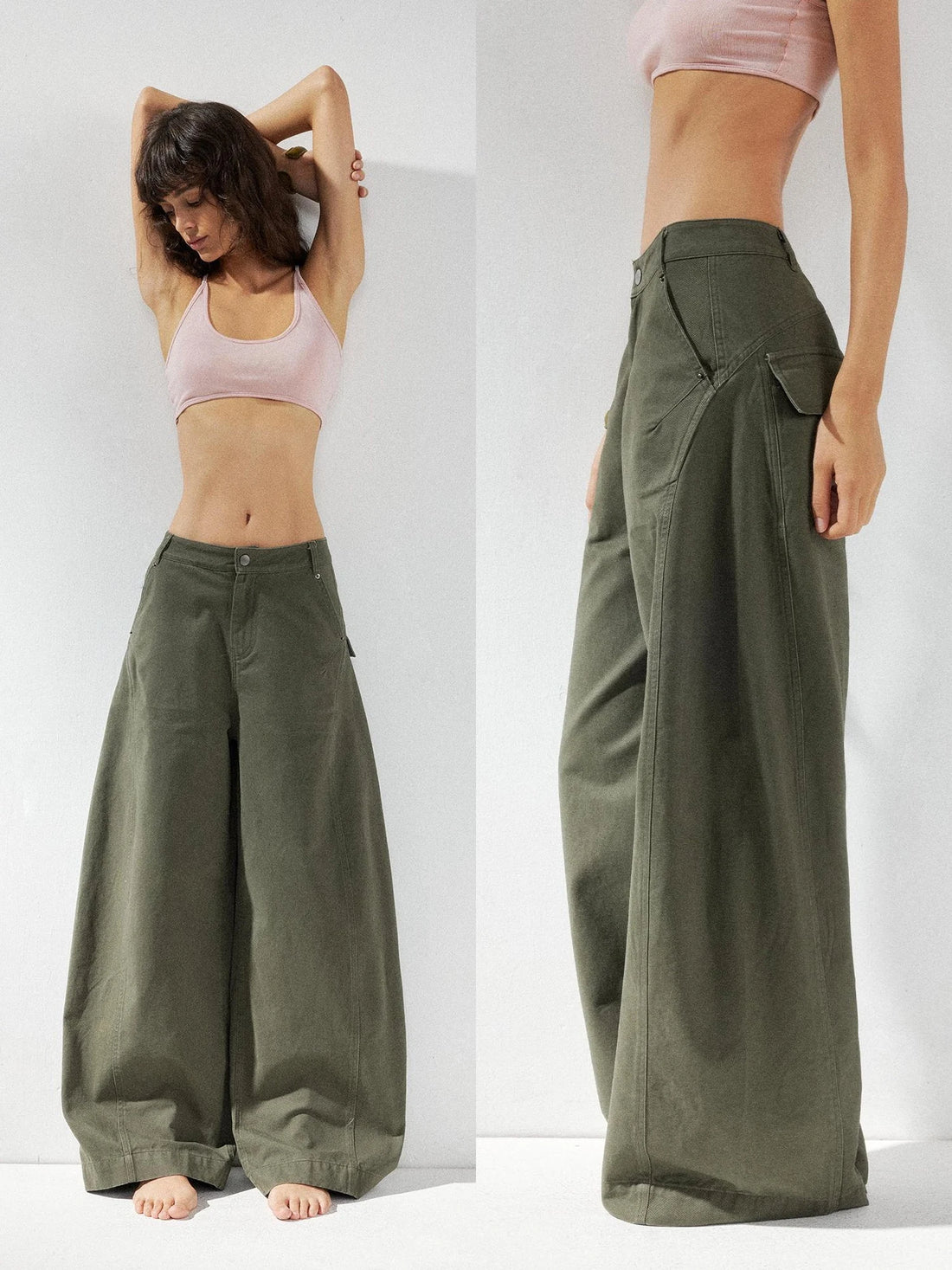 kvkv Curved Baggy Wide Leg Washed Carpenter Pants