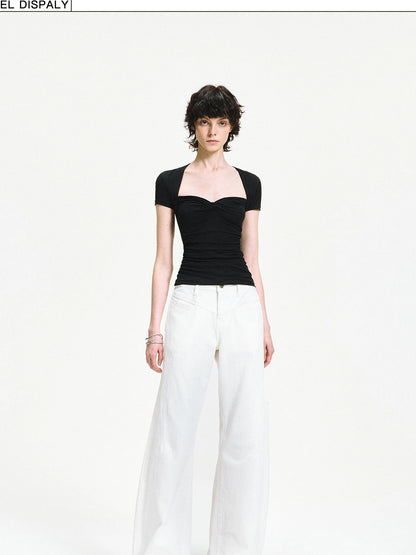 kvkv Curved Hem Washed Wide Leg Trousers