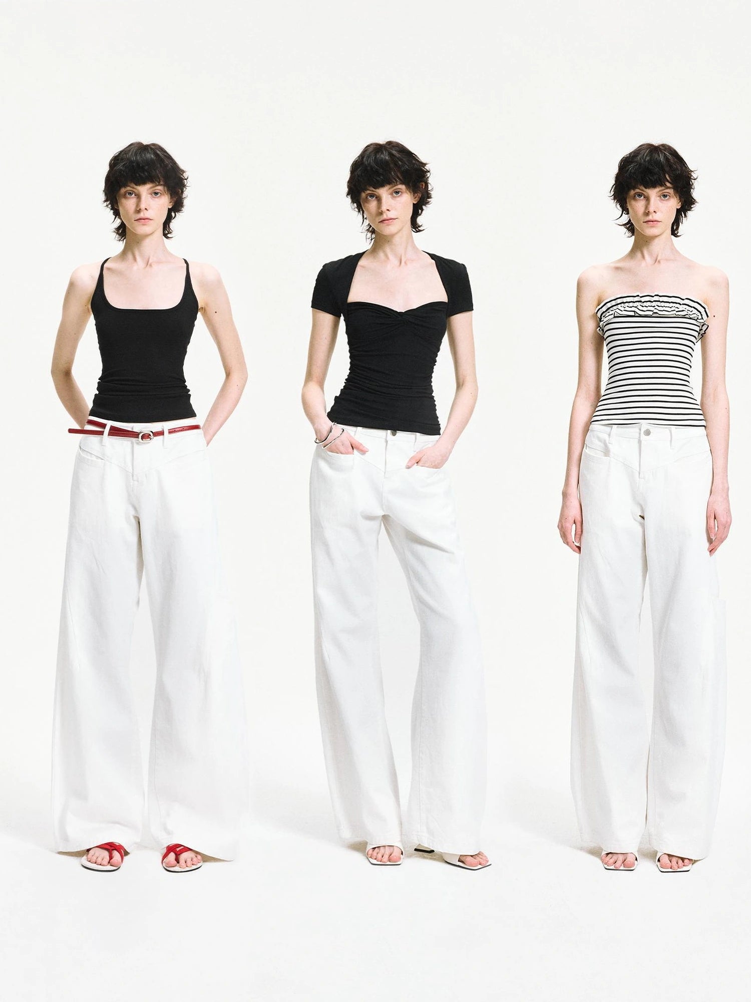kvkv Curved Hem Washed Wide Leg Trousers