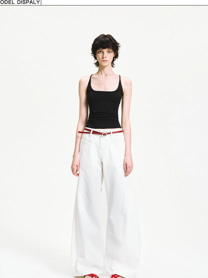 kvkv Curved Hem Washed Wide Leg Trousers