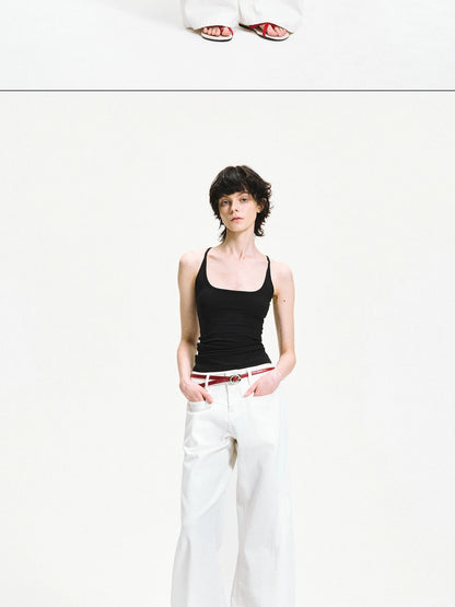 kvkv Curved Hem Washed Wide Leg Trousers