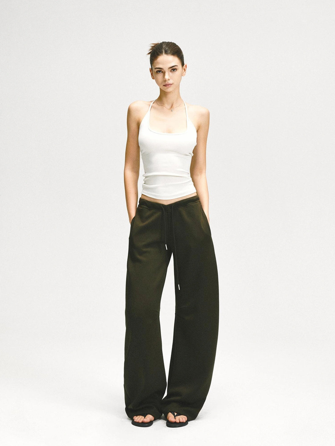 KVKV Yoga Clothing Brand - Curved Low Rise Olive Green Banana Pants