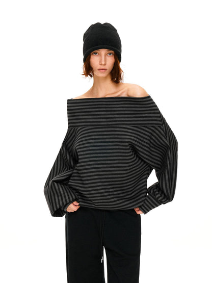 kvkv Dark Gray Stripe Asymmetrical Button Oversized Women&