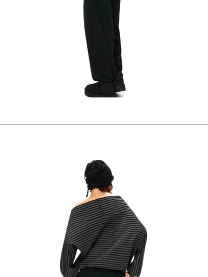 kvkv Dark Gray Stripe Asymmetrical Button Oversized Women&
