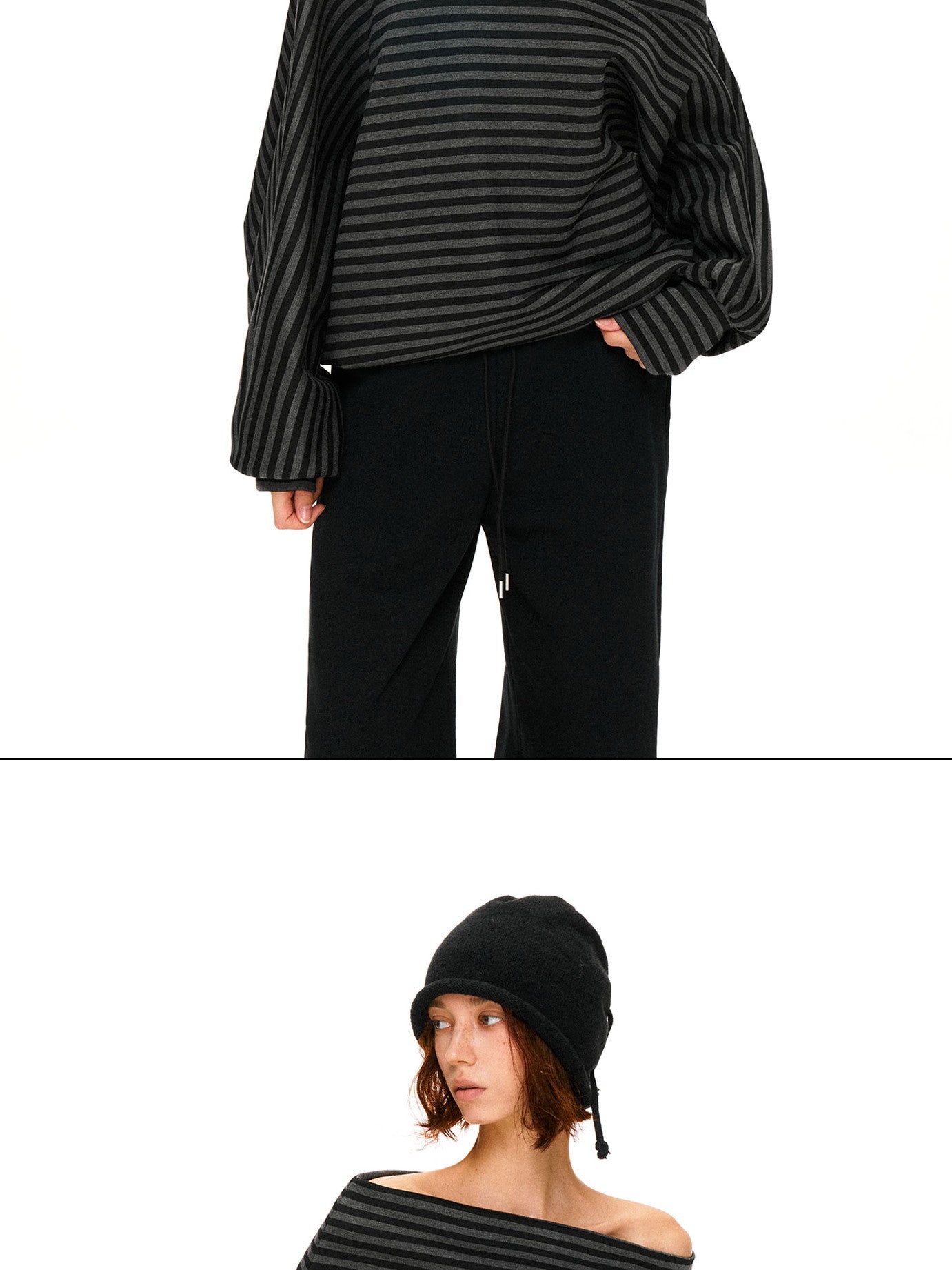 kvkv Dark Gray Stripe Asymmetrical Button Oversized Women&
