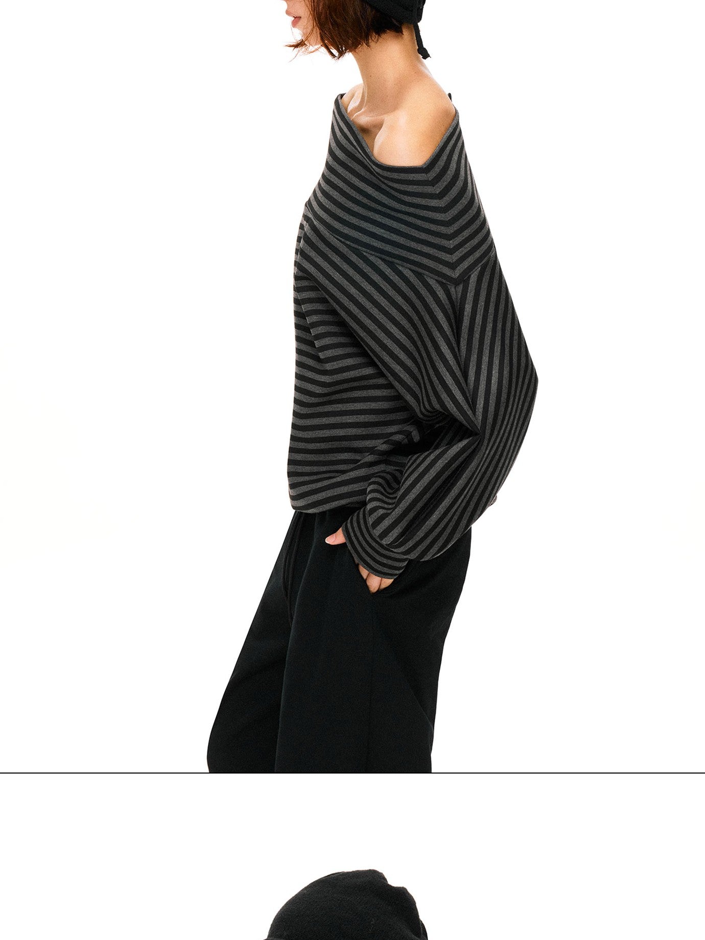 kvkv Dark Gray Stripe Asymmetrical Button Oversized Women&