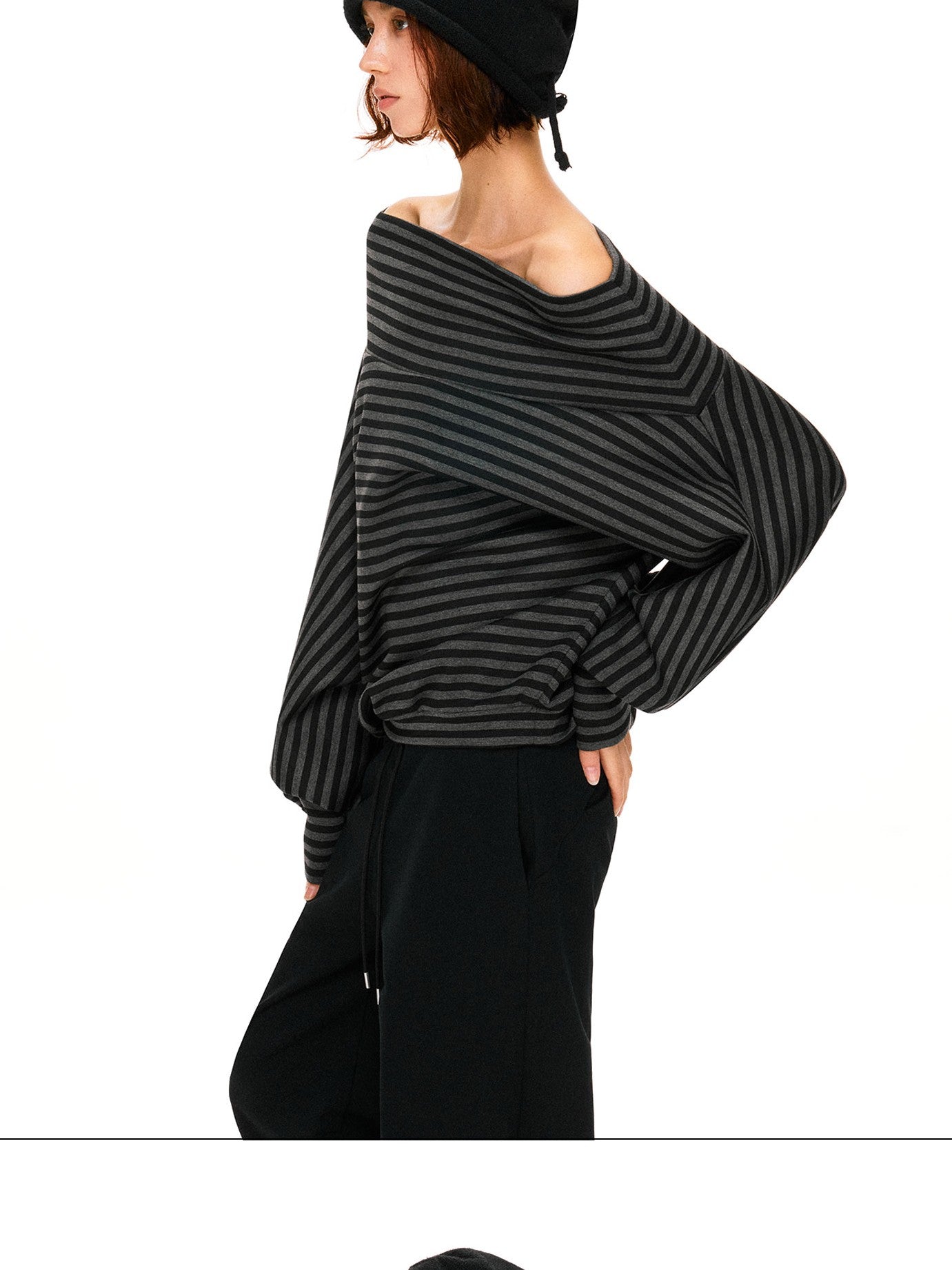 kvkv Dark Gray Stripe Asymmetrical Button Oversized Women&