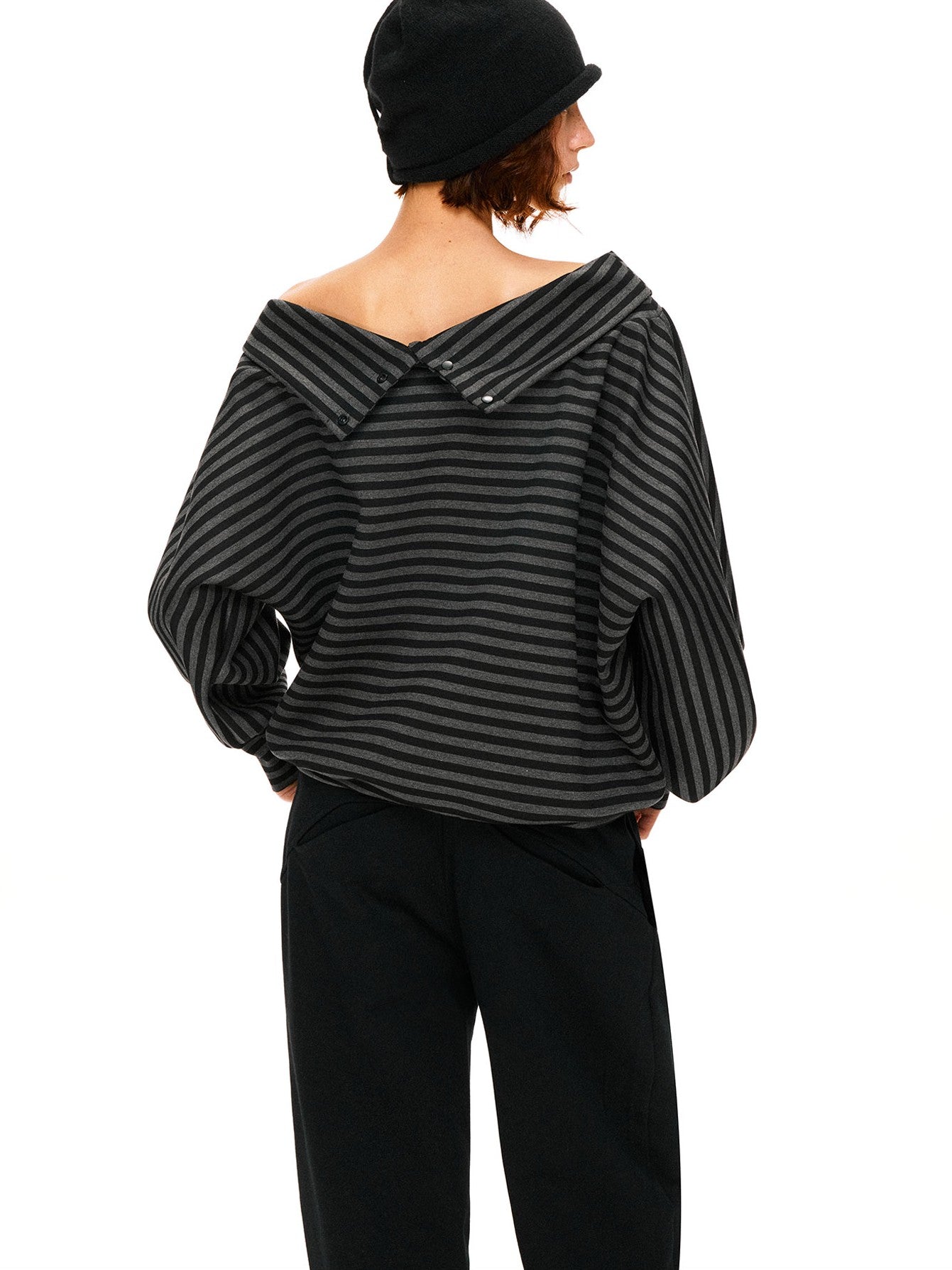 kvkv Dark Gray Stripe Asymmetrical Button Oversized Women&