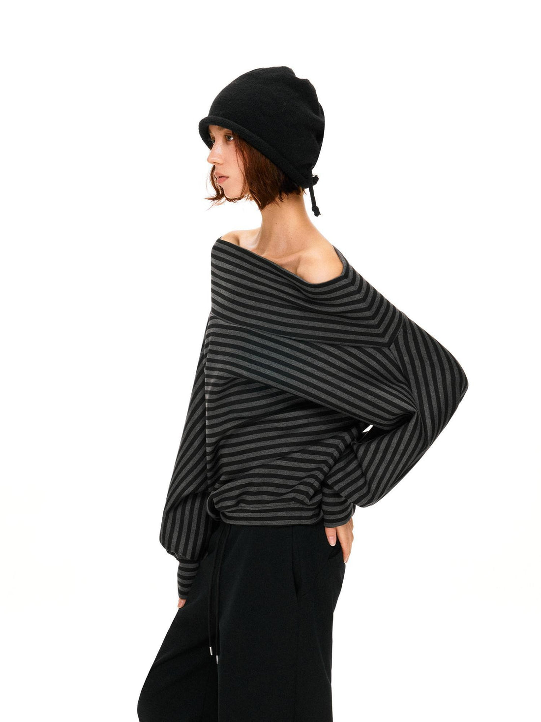 kvkv Dark Gray Stripe Asymmetrical Button Oversized Women&