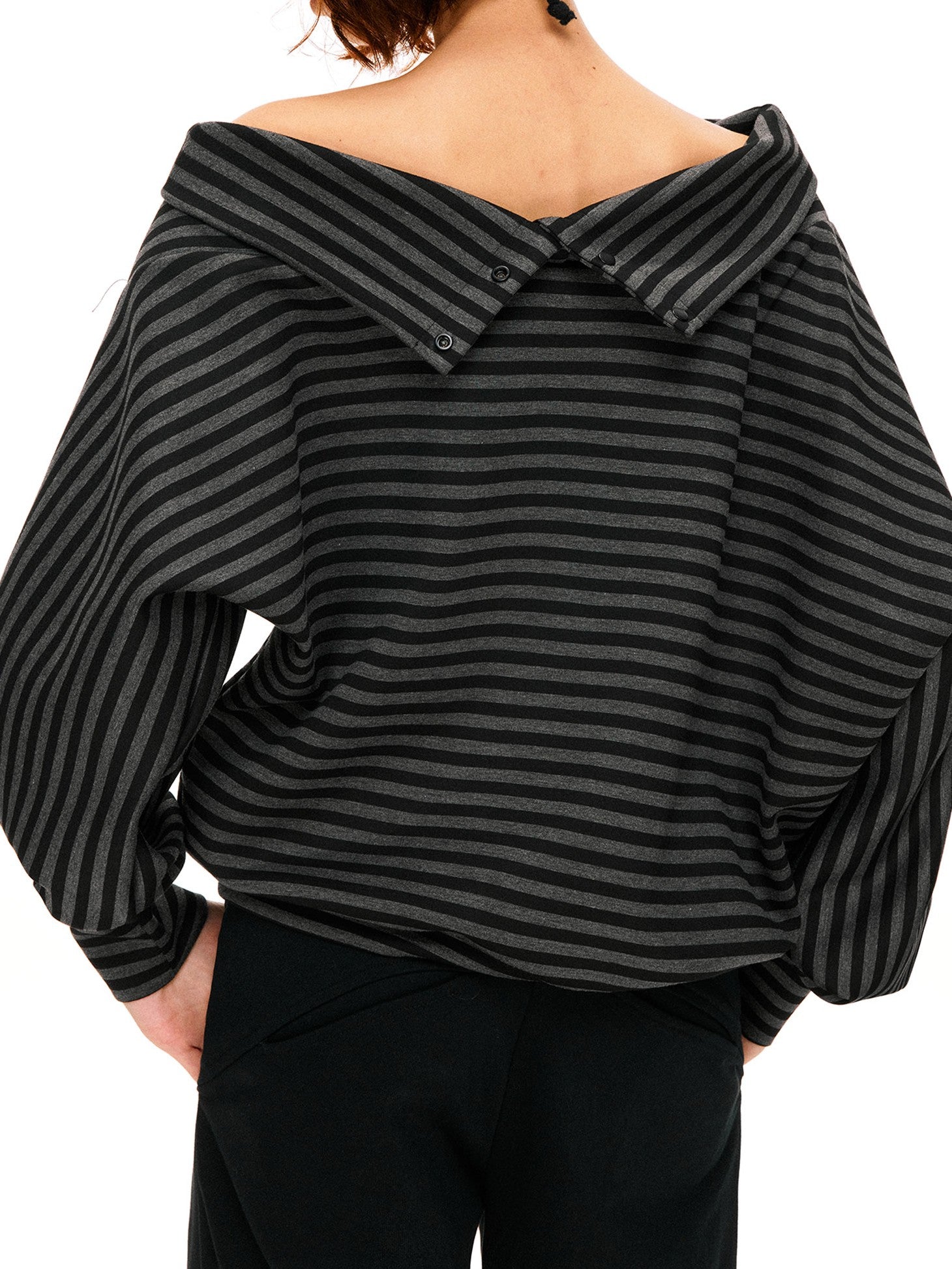 kvkv Dark Gray Stripe Asymmetrical Button Oversized Women&